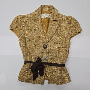 TRINA TURK Palm Springs Women's Tweed Blazer Jacket Short Sleeve Belted Size 2